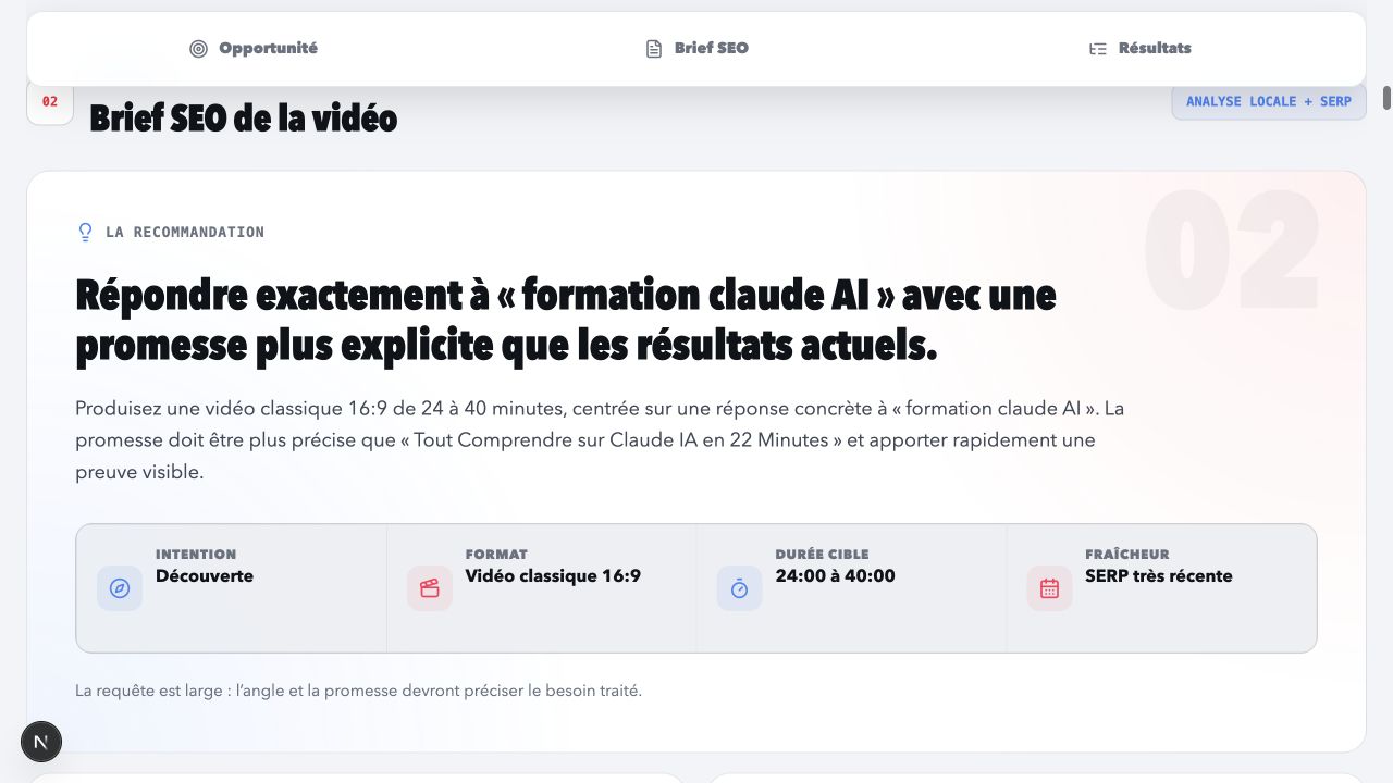 SEOTube video SEO brief built from visible YouTube results