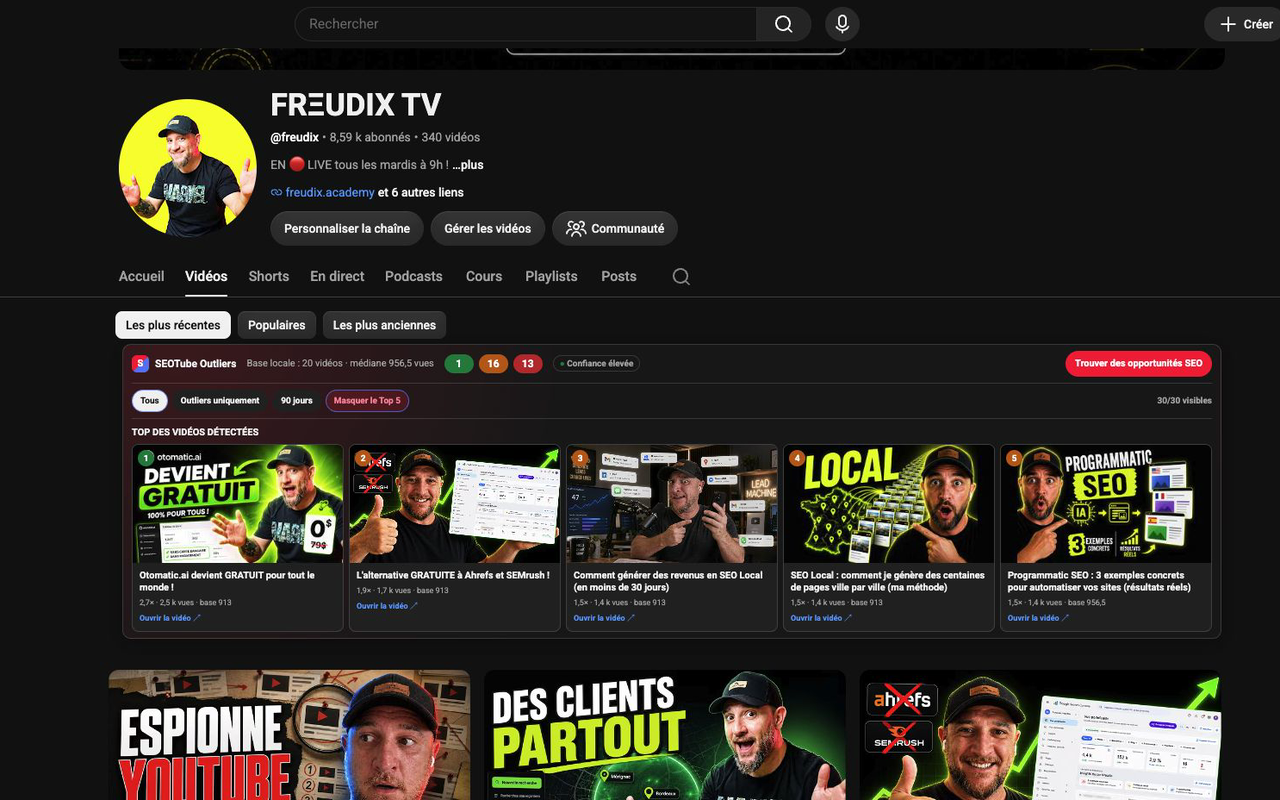 Real view of the Radar mode on a YouTube channel.
